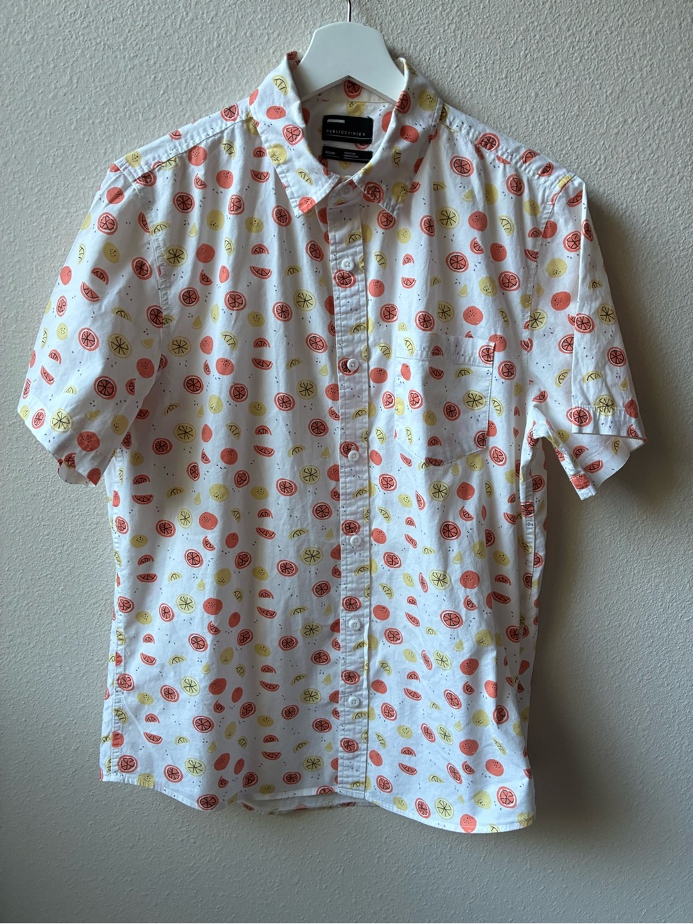 Men’s Public Opinion Short-Sleeve Citrus Print Shirt (Size: M)